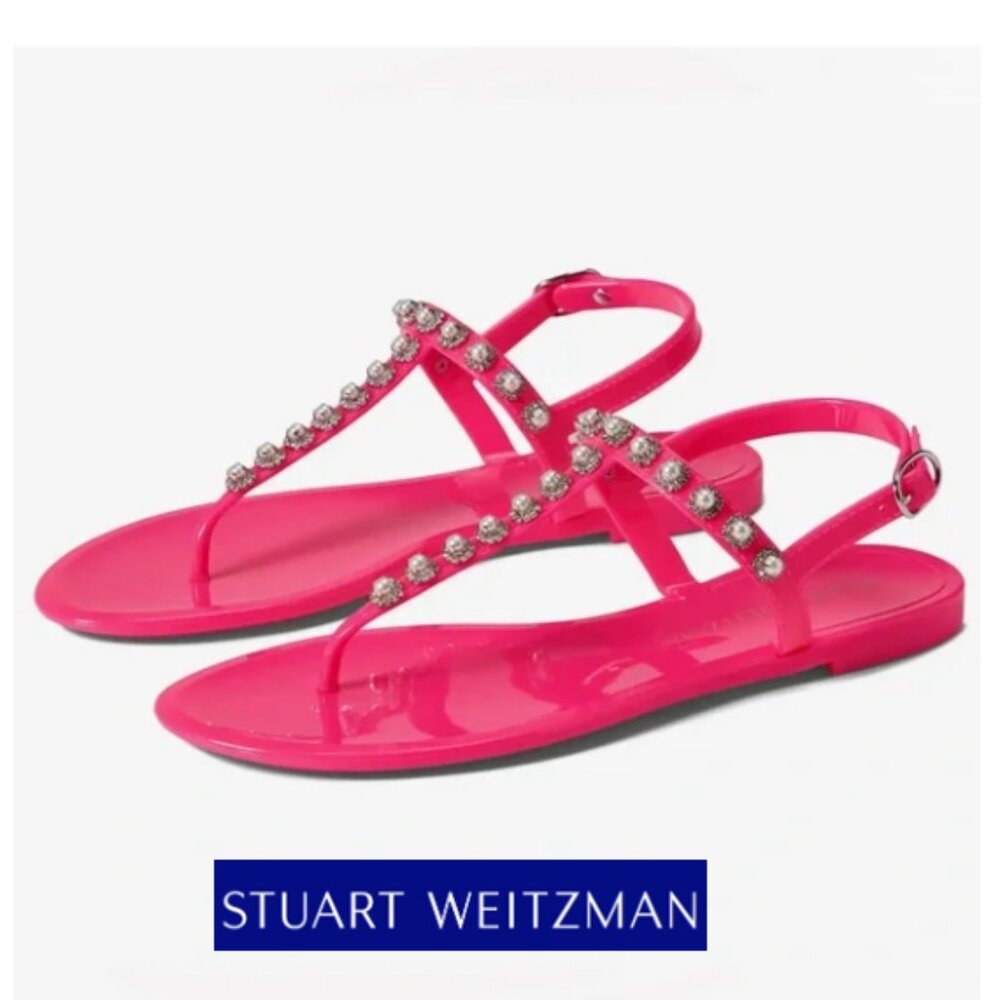 Stuart Weitzman Goldie Pearly Crystal Stud Jelly Thong sandals